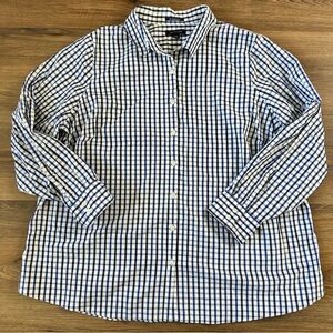 Lands End‎ Womens Button Down Long Sleeve Blouse 24W Blue Check No Iron Cotton